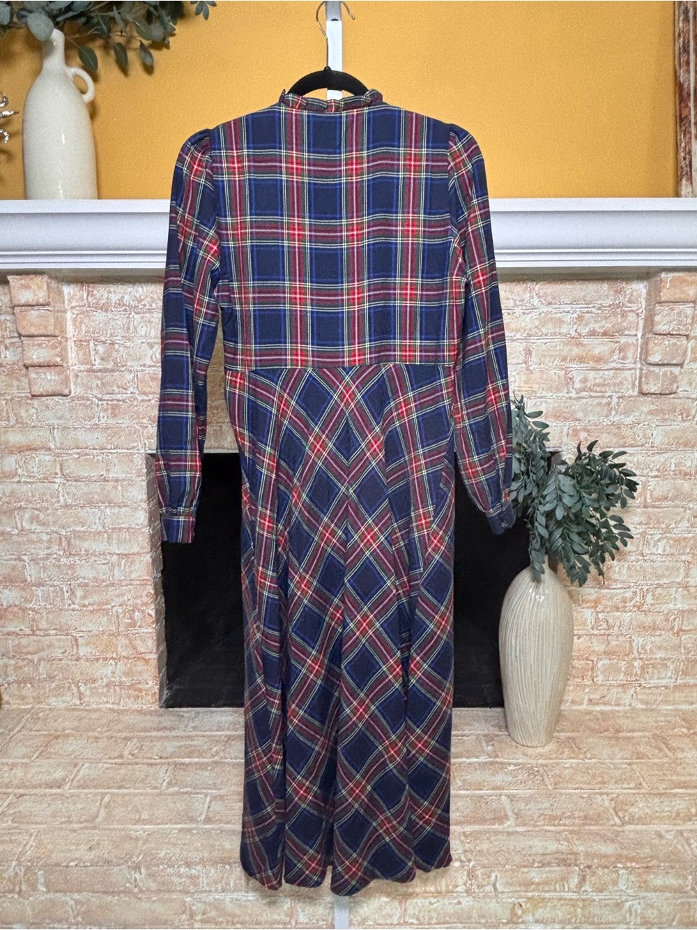 Boden Cassie Check Tea Dress 8P Navy Tartan Plaid Long Sleeve Holiday #521 - Picture 4 of 9